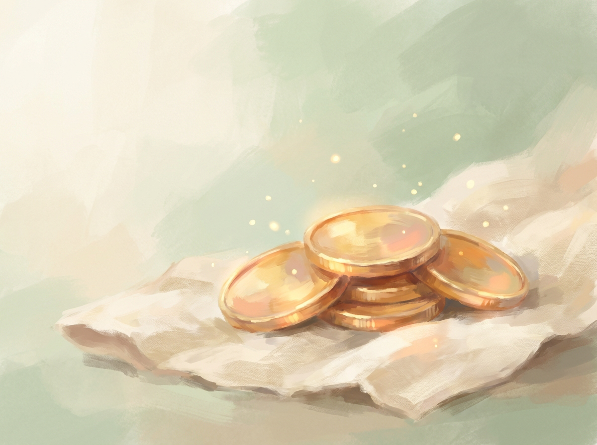 Illustration of gold coins on a soft cloth
